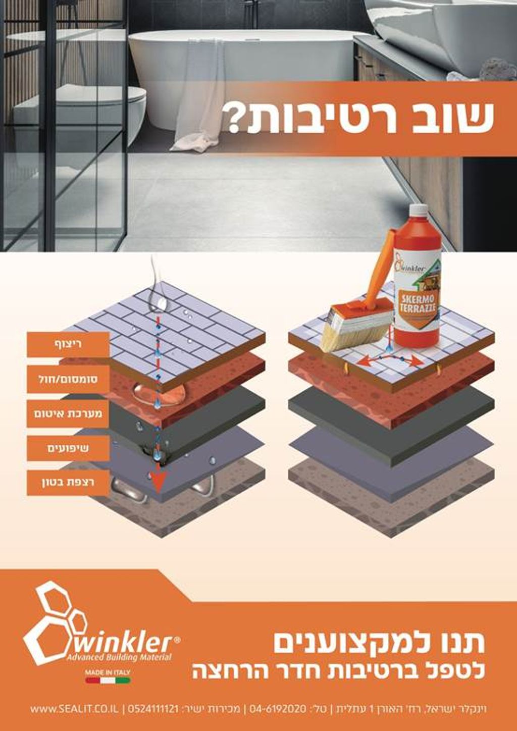 ווינקלר ישראל הסבר מדוע מקלחת מרוצפת נוזלת מים ומה הפתרון בעזרת סקרמו טרצה לזה