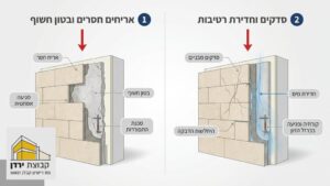 קיר חיצוני של בניין משותף עם אריחי חיפוי חסרים וסדקים המעידים על סכנת נשירה